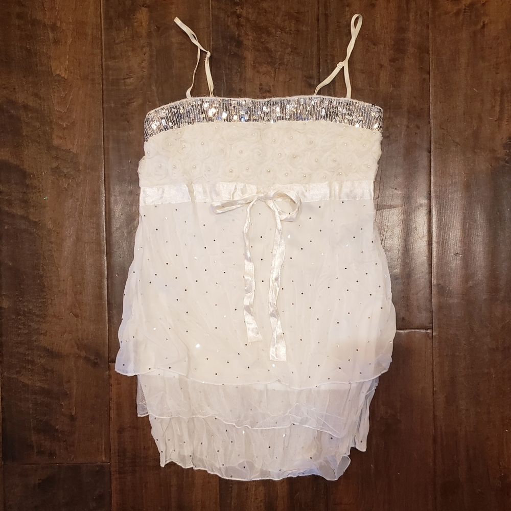 Agaci Too Cream Silver Sequin Dot Top